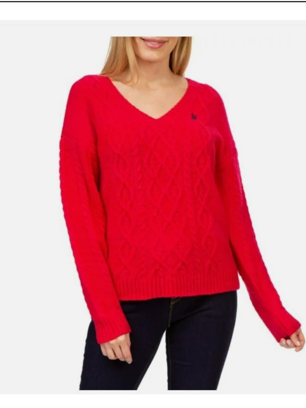 U.S. Polo Assn. Red V-Neck Cable Knit Sweater